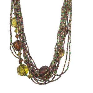 Vintage Esmore Multi Strand Torsade Style Faceted Beads Boho Seed Bead Necklace